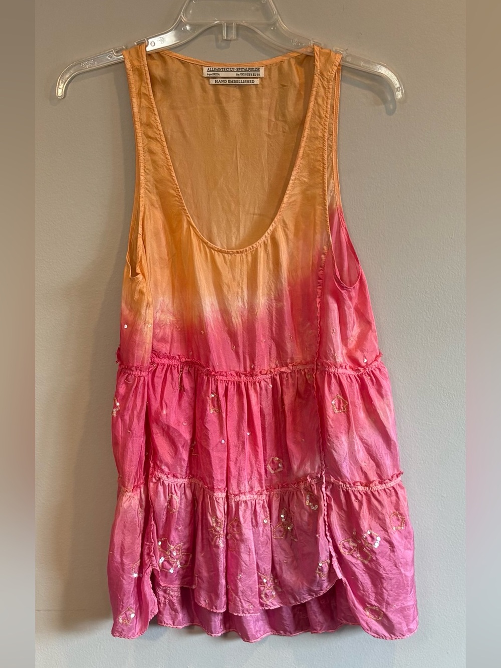 AllSaints Spitalfields Silk Ombre Hand Embellished Mini Dress Size 6 New w/o tag